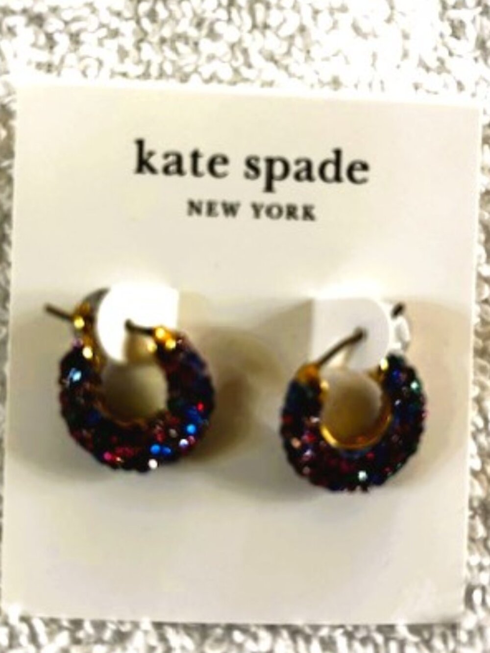kate spade New York Pop Of Joy Huggies multi color crystal pierced earrings NWT